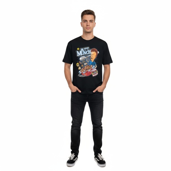 BELLA+CANVAS XL T-shirt Black Beavis and Butt-Head Butt Munch Graphic Tee - Picture 1 of 6